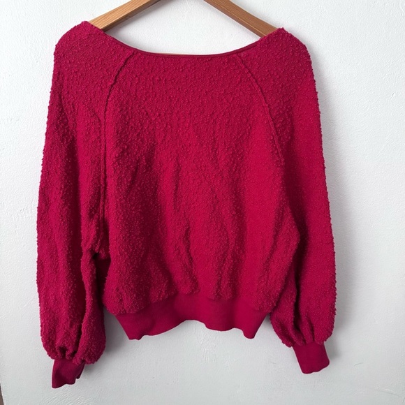 Free People red long balloon sleeve v neck top Size XS - Picture 4 of 6